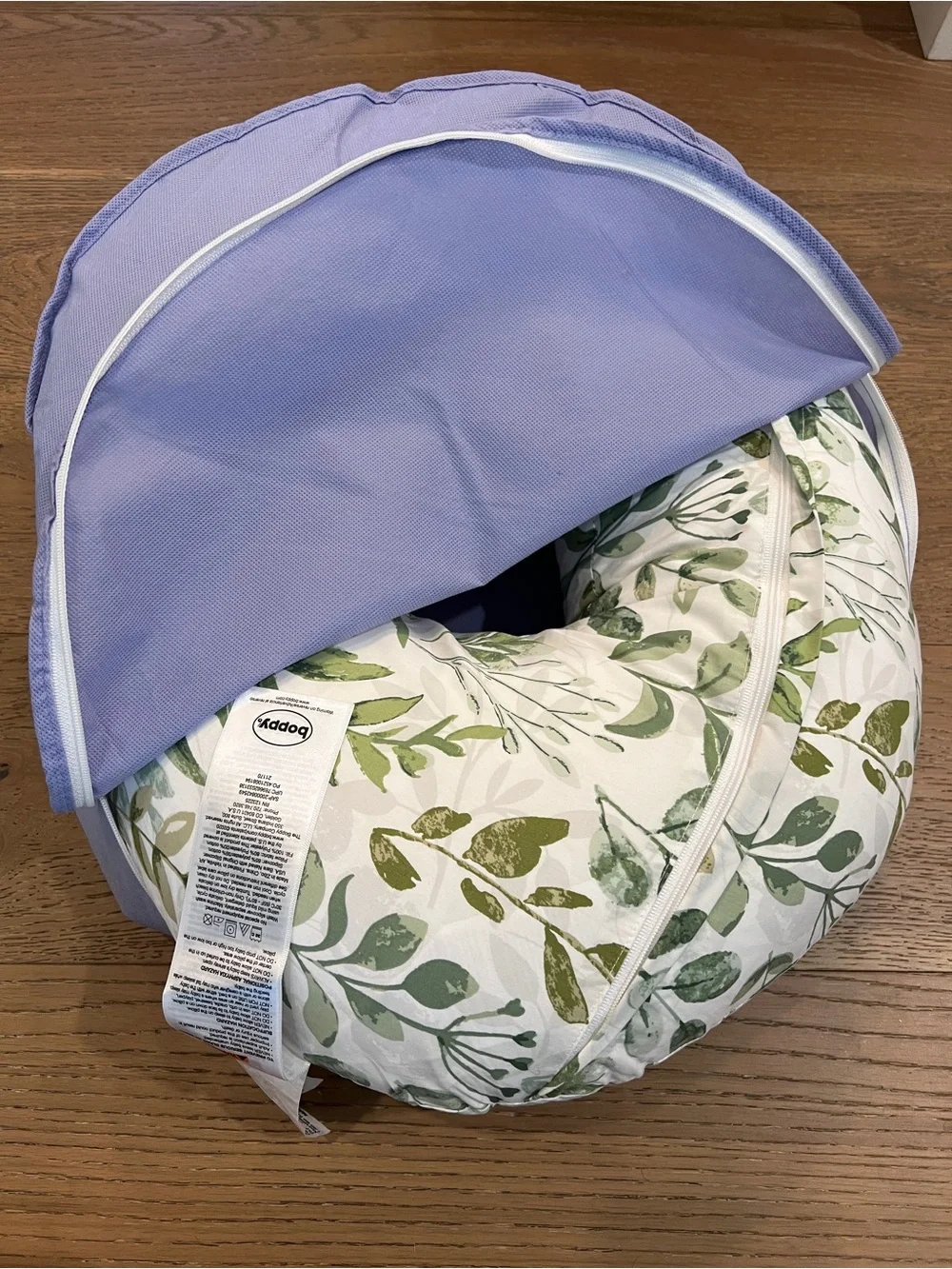 Boppy Nursing Pillow - Green Leaf Print on White